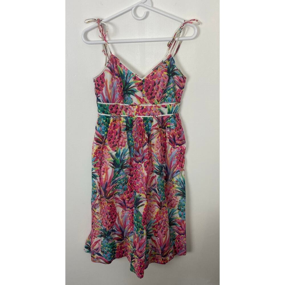 Women J. Crew cotton floral pineapple graphic spaghetti strap summer dress 0